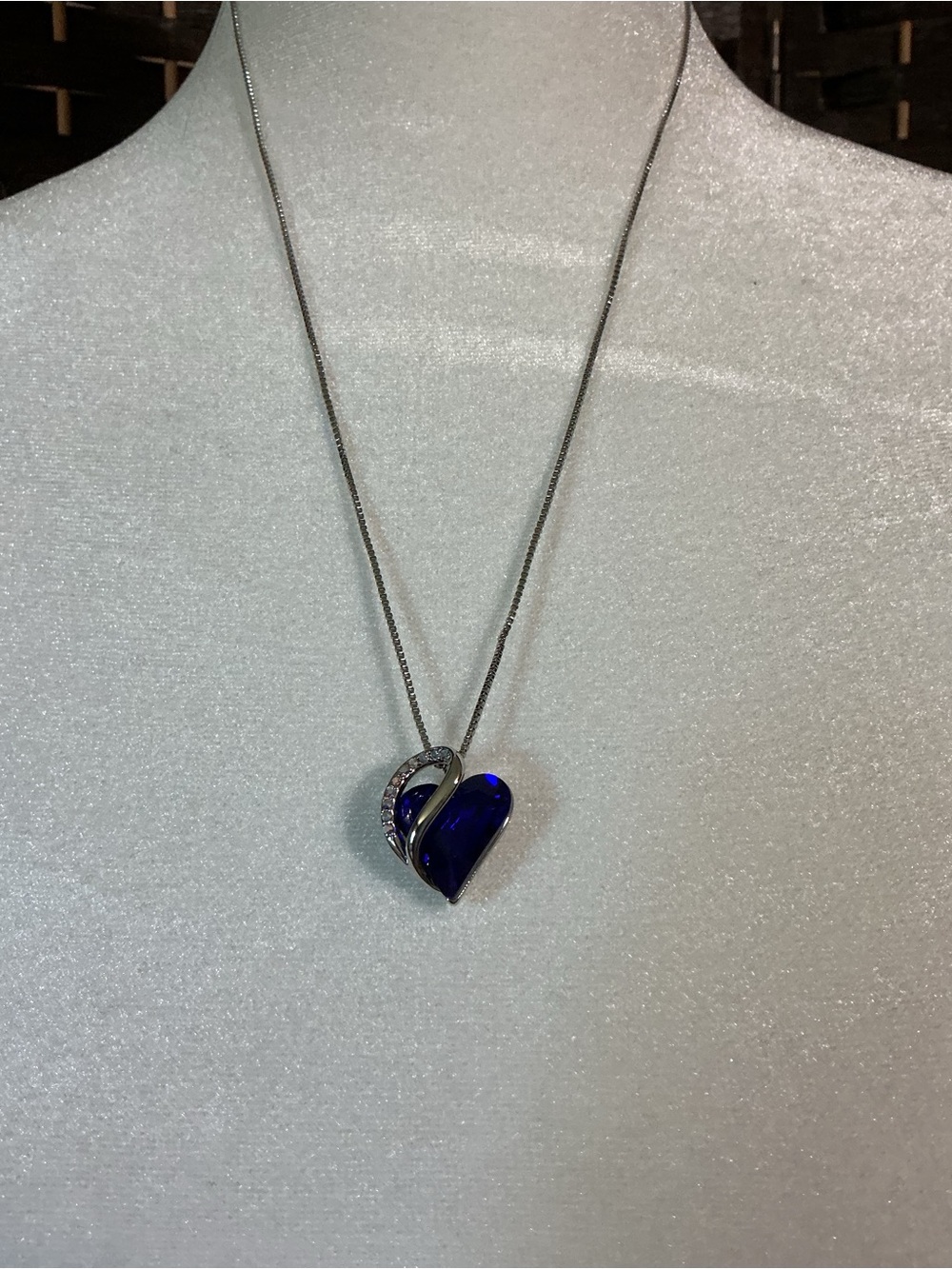 Blue Heart Crystal Pendant Necklace in Silver Tone